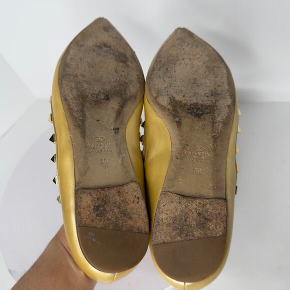 Valentino Metallic Gold Leather Rockstud Ballet Flats Size 38 *flaw - Picture 9 of 10